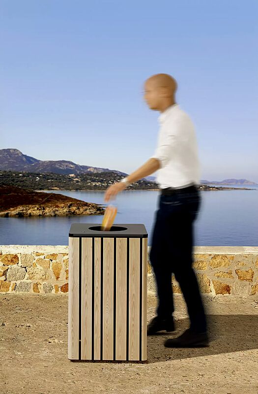 abfallbehaelter-mantua__shoKAT0071792 Abfallbehälter MANTUA ohne Schutzdach, Aluminium in natürlichem Eschenholzoptik-Effekt, Stahlteile in eisenglimmergrau