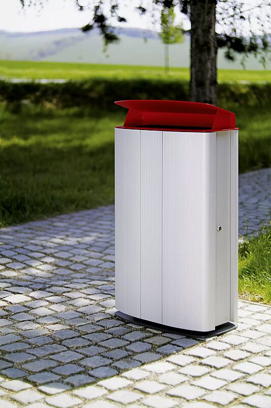abfallbehaelter-maximinium__shoKAT0059466 Abfallbehälter MAXIMINIUM, Stahlteile in RAL 3003 rubinrot und RAL 7016 anthrazitgrau
