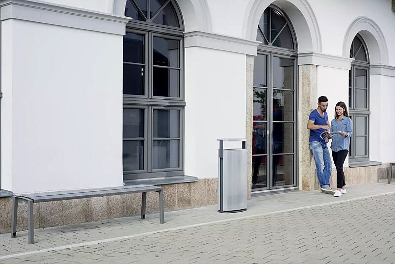 abfallbehaelter-minium__shoKAT0052237 Abfallbehälter MINIUM mit Schutzdach, zum Aufdübeln, Stahlteile in RAL 7016 anthrazitgrau