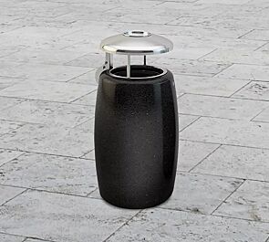 <div id=""container"" class=""container"">Abfallbehälter ORIONE aus rekonstituiertem Marmor geschliffen, mit Edelstahl-Schutzdach und Ascher, in schwarz ebano</div>