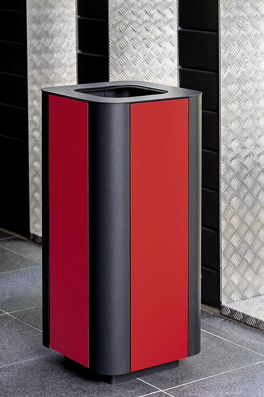 abfallbehaelter-paosa__shoKAT0066232 Abfallbehälter PAOSA, quadratisch, Stahlteile in DB 703 eisenglimmer, Korpus aus HPL in rot