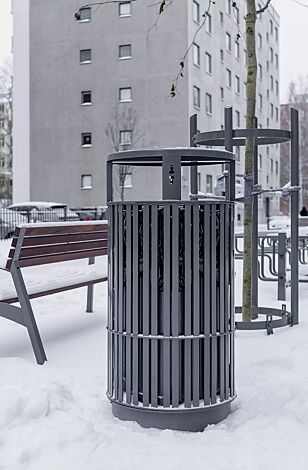 Abfallbehälter PLAZA, Stahlteile in RAL 7012 basaltgrau