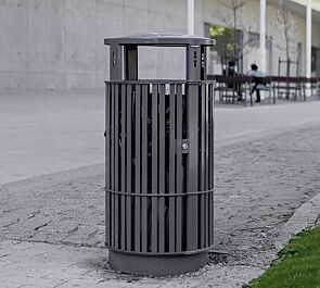 Abfallbehälter PLAZA, Stahlteile in RAL 7012 basaltgrau