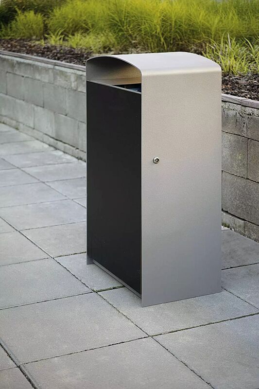 abfallbehaelter-prax__shoKAT0036110 Abfallbehälter PRAX, Korpus: HPL, Stahlteile in RAL 9006 weißaluminium