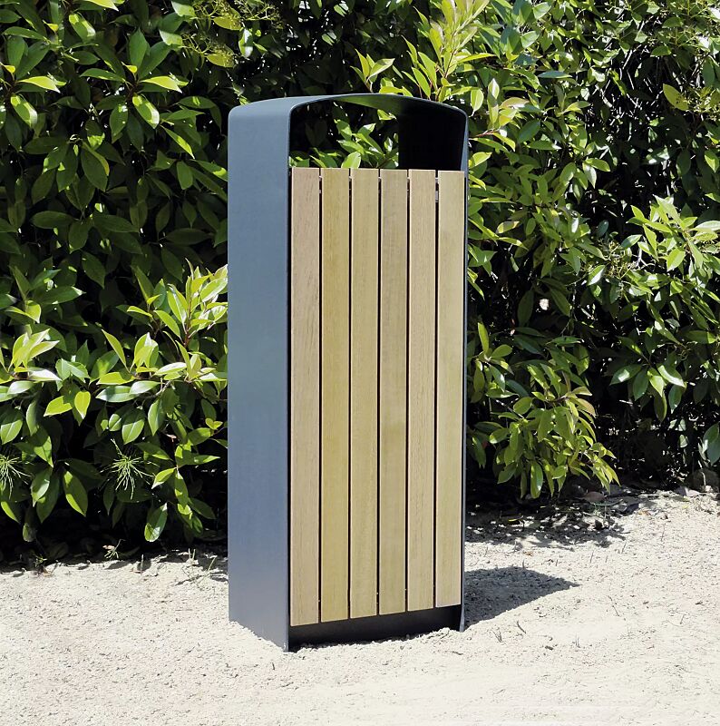 Abfallbehälter PRAX, 45 Liter, Korpus: Robinienholzbelattung, Stahlteile in RAL 7016 anthrazitgrau