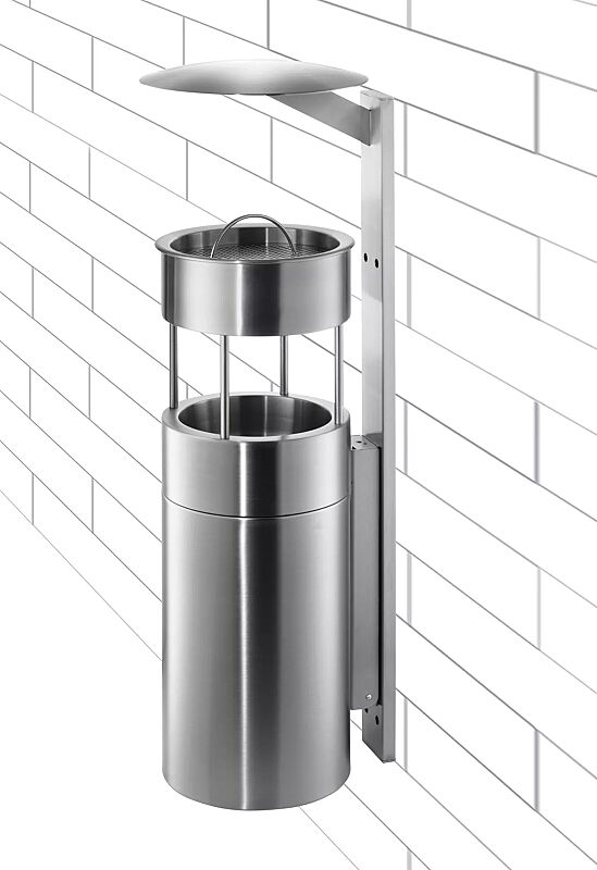 abfallbehaelter-queen__shoKAT0024276 Abfallbehälter QUEEN mit Ascher, zur Wandbefestigung, Abfallbehälter mit Aufsatzring, Ascher mit Sieb