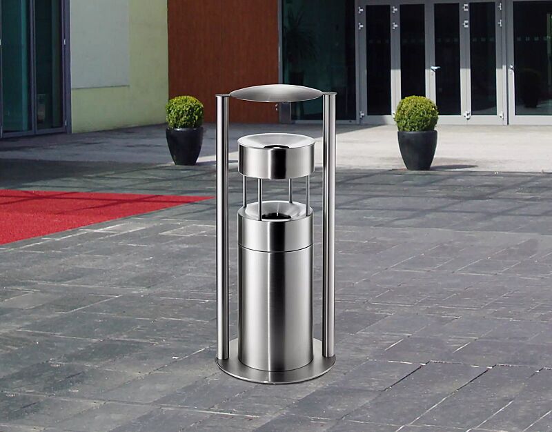 Abfallbehälter QUEEN mit Ascher, zum Aufdübeln, Abfallbehälter mit Löschaufsatz, Ascher mit Trichter