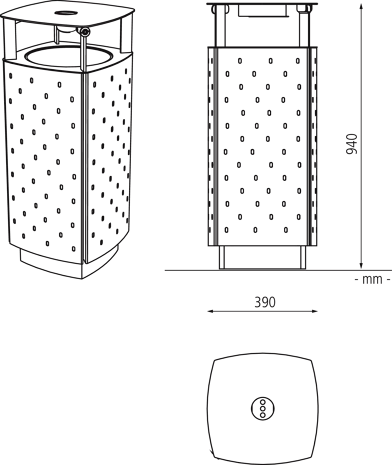 gestanztes Stahlblech, quadratisch, mit Schutzdach, mit Ascher