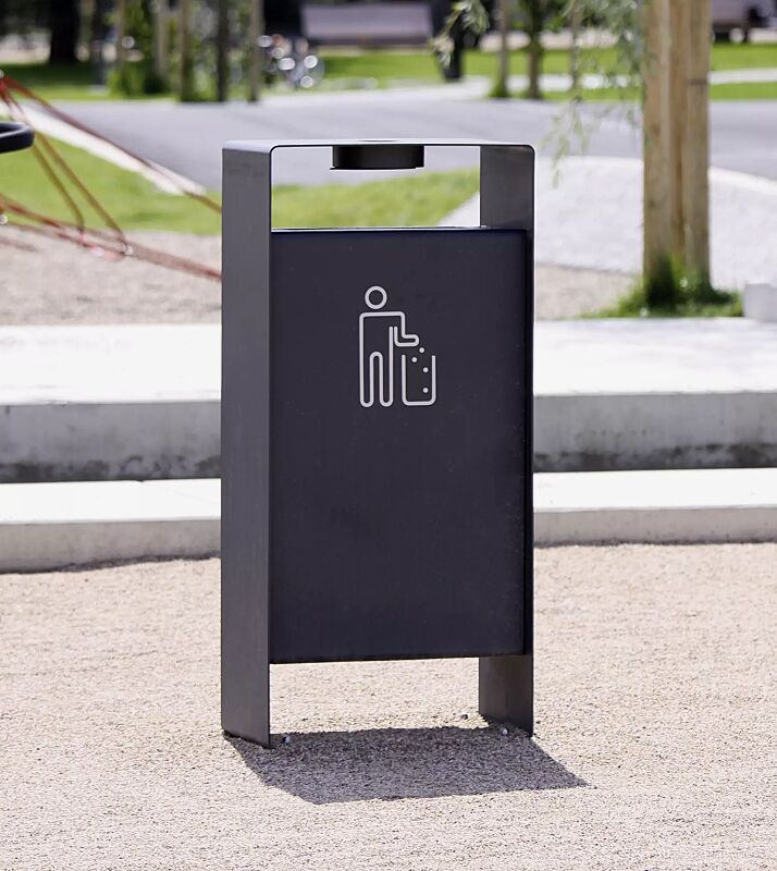 abfallbehaelter-radium__shoKAT0063249 Abfallbehälter RADIUM in RAL 7016 anthrazitgrau, Siebdruck in RAL 9003 signalweiß