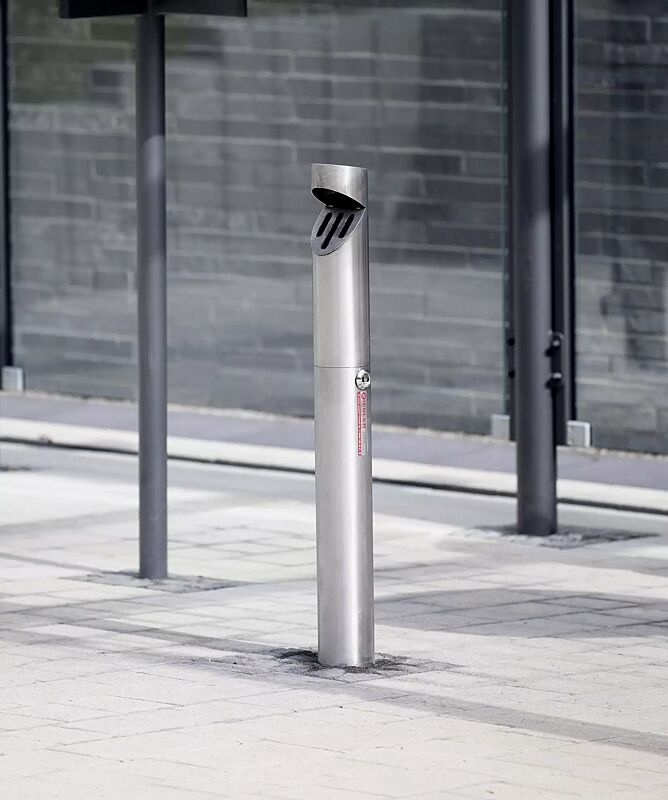 ascher-lenox__shoKAT0063336 Standascher LENOX zum Aufdübeln, Behälterkopf schräg, aus Edelstahl V2A, geschliffen