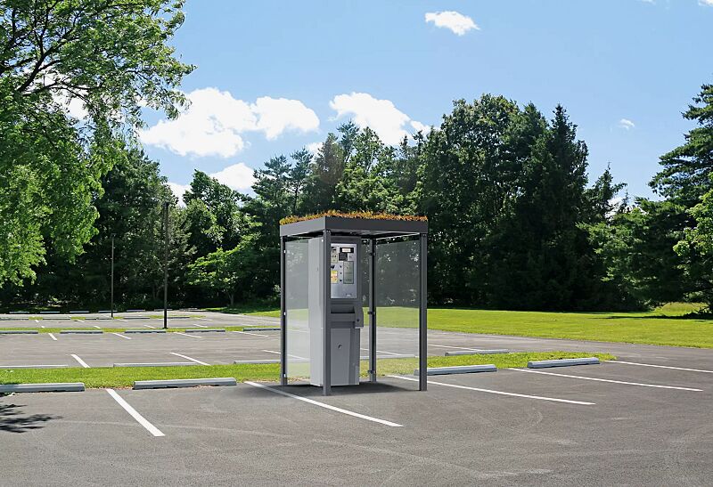 automatenueberdachung-gemala-green__shoKAT0069445 Automatenüberdachung GEMALA GREEN, Dachbreite x Dachtiefe 1600 mm x 1600 mm, Rück- / Seitenwände ESG, Klarglas, Stahlkonstruktion in RAL 7016 anthrazitgrau