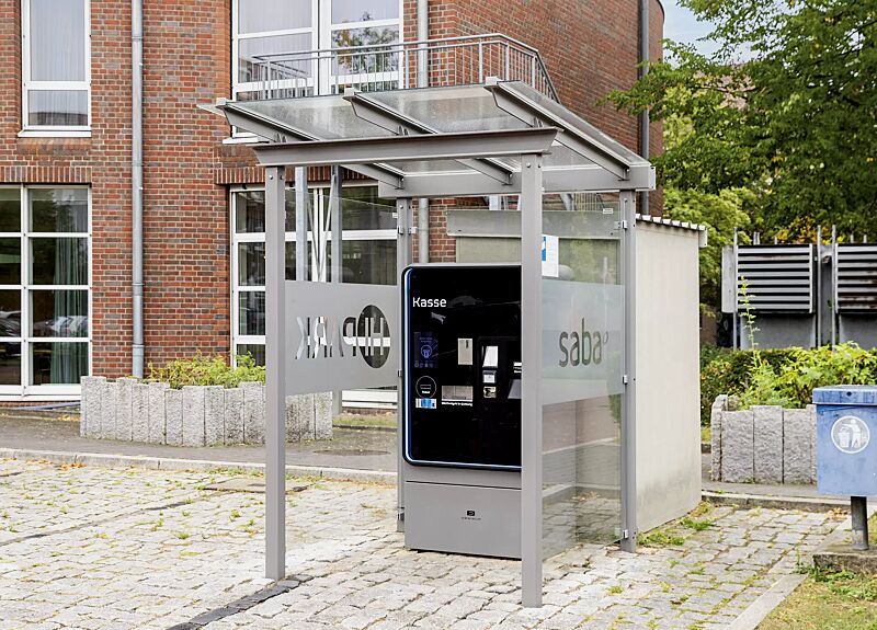 automatenueberdachung-pegasus__shoKAT0069885 Automatenüberdachung PEGASUS, Dachbreite x Dachtiefe 1800 mm x 2000 mm, mit Rück- und Seitenwände ESG, Klarglas, Scheibendekor bauseits, Stahlkonstruktion in RAL 9007 graualuminium