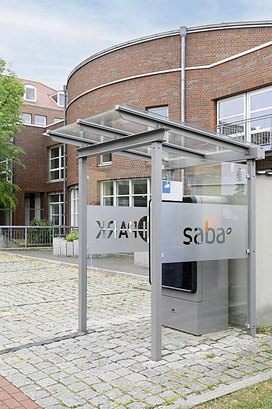 automatenueberdachung-pegasus__shoKAT0069886 Automatenüberdachung PEGASUS, Dachbreite x Dachtiefe 1800 mm x 2000 mm, mit Rück- und Seitenwände ESG, Klarglas, Scheibendekor bauseits, Stahlkonstruktion in RAL 9007 graualuminium