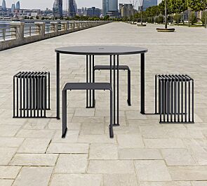 Bank-Tisch-Kombination ANZIO, 4-Sitzer, mit rundem Tisch, Standard-Ausführung, in eisenglimmergrau