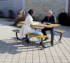 Bank-Tisch-Kombination COMO, mit Escheholzbelattung, Stahlteile in RAL 7016 anthrazitgrau<br>