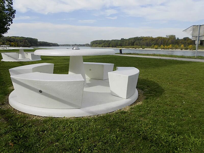 bank-tisch-kombination-icaro__shoKAT0056324 Bank-Tisch-Kombination ICARO aus Beton, in Granitoptik weiß