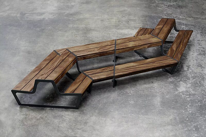 bank-tisch-kombination-link---modular-erweiterbar__shoKAT0072135 Bank-Tisch-Kombination LINK bestehend aus 8 Einzelelementen, modular erweiterbar, Stahlteile in RAL 7021 schwarzgrau