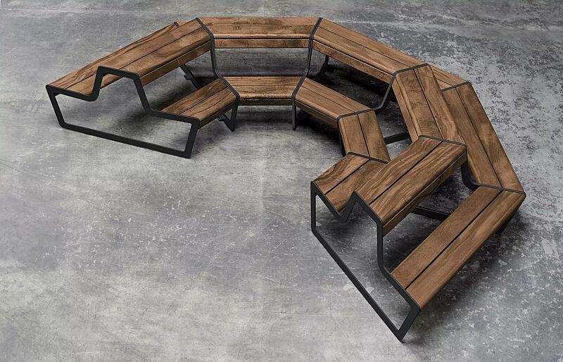 bank-tisch-kombination-link---modular-erweiterbar__shoKAT0072136 Bank-Tisch-Kombination LINK bestehend aus 5 Einzelelementen, modular erweiterbar, Stahlteile in RAL 7021 schwarzgrau