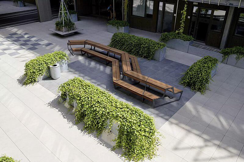 bank-tisch-kombination-link---modular-erweiterbar__shoKAT0072137 Bank-Tisch-Kombination LINK bestehend aus 8 Einzelelementen, modular erweiterbar, Stahlteile in RAL 7024 graphitgrau