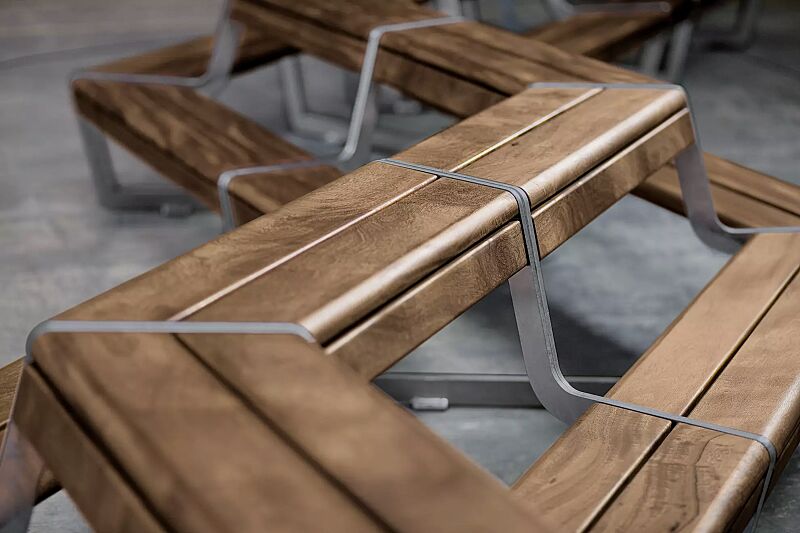 bank-tisch-kombination-link---modular-erweiterbar__shoKAT0072138 Bank-Tisch-Kombination LINK bestehend aus Einzelelementen, modular erweiterbar, Stahlteile in RAL 9007 graualuminium