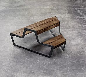 Bank-Tisch-Kombination LINK, Einzelelement, modular erweiterbar, Stahlteile in RAL 7021 schwarzgrau