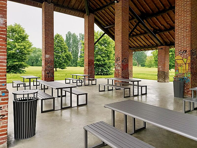 bank-tisch-kombination-mantua__shoKAT0068828 Bank-Tisch-Kombination MANTUA ohne Rückenlehne, in RAL 7032 kieselgrau