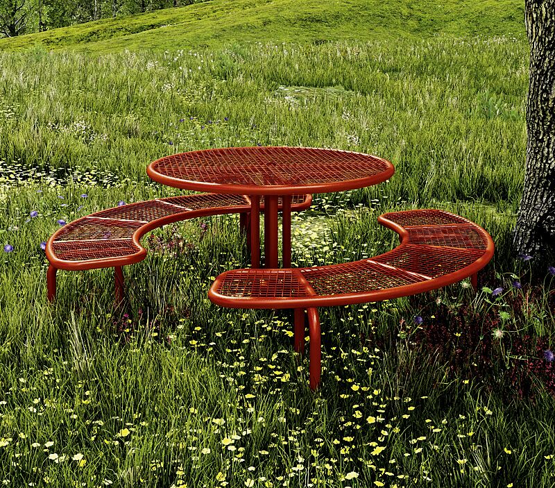 Bank-Tisch-Kombination PAVIA, rund, in RAL 2001 rotorange