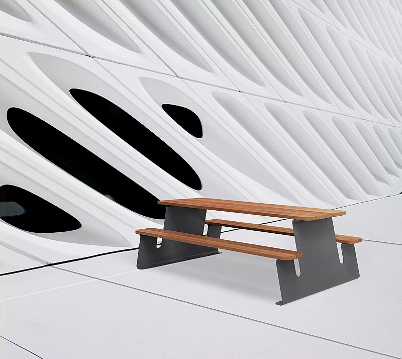 bank-tisch-kombination-waver__shoKAT0061560 Bank-Tisch-Kombination WAVER mit Hartholzbelattung, Stahlteile in DB 703 eisenglimmer