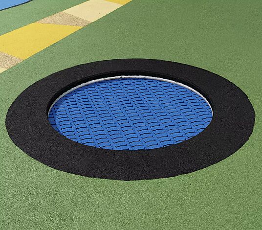 Bodentrampolin CODY, Umrandung ähnlich RAL 9005 tiefschwarz, Sprungmatte ähnlich RAL 5010 enzianblau