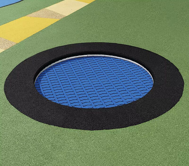 Bodentrampolin CODY, Umrandung ähnlich RAL 9005 tiefschwarz, Sprungmatte ähnlich RAL 5010 enzianblau