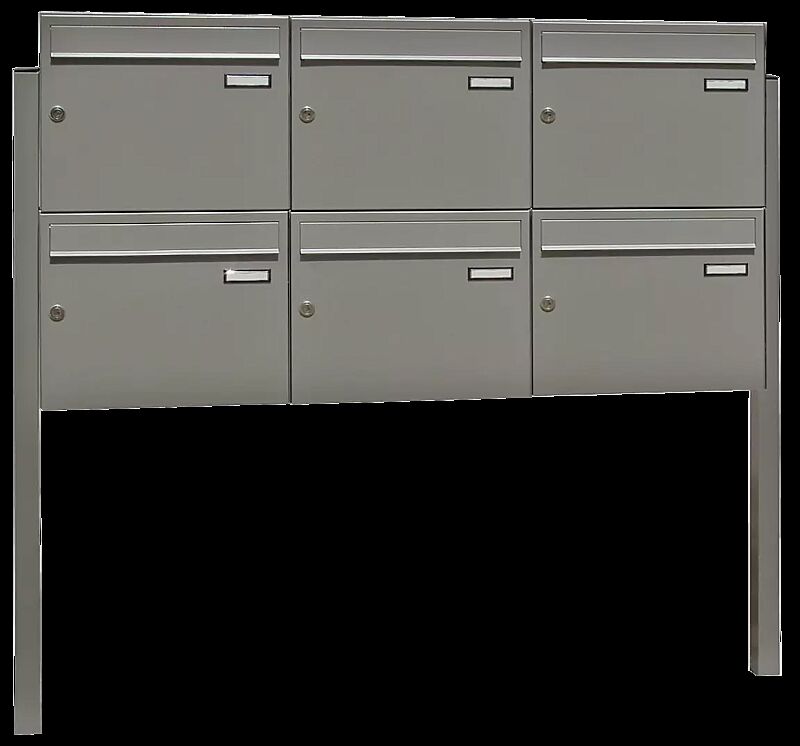 Briefkastenanlage BRETAGNE, mit 6 Briefkästen, zum Einbetonieren, in RAL 7004 signalgrau