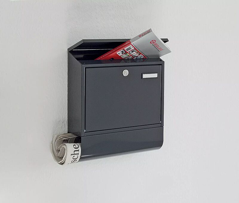 Briefkasten BASTIA mit Zeitungsfach, in anthrazitgrau ähnlich RAL 7016