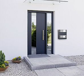 Briefkasten ORGON mit Edelstahl Klappe und gravierten Edelstahlschild in DB703