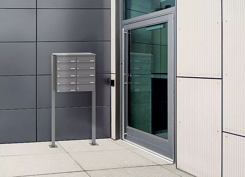 Briefkastenanlage ASTET mit 9 Briefkästen, zum Aufdübeln, ohne Sprech- und Klingelfach, in RAL 9007 graualuminium