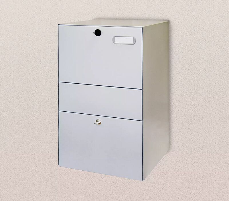 Briefkastensystem HILLION XXL mit Zustellbox in RAL 9006 weißaluminium