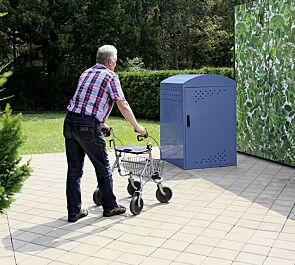 <div id=""container"" class=""container"">Rollatorgarage LEXINGTON NEW, Grundeinheit mit Bogendach, Türanschlag DIN rechts, Stahlkonstruktion in RAL 5000 violettblau</div>
