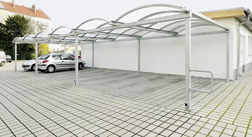 <div id="container" class="container">Pkw-Überdachung KALLISTO mit auftragsbezogener Anpassung für 6 Pkw, Dachbreite x Dachtiefe 15120 mm x 5000 mm, Dacheindeckung Polycarbonat, opal transparent, Stahlkonstruktion feuerverzinkt</div>