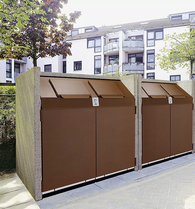 containerbox-swanley__shoKAT0035084 Containerbox SWANLEY, Korpus Sichtbeton feingestockt in redomit®, Stahlteile in cognacbraun, mit zentralem Verschlusssystem (Mehrpreis)