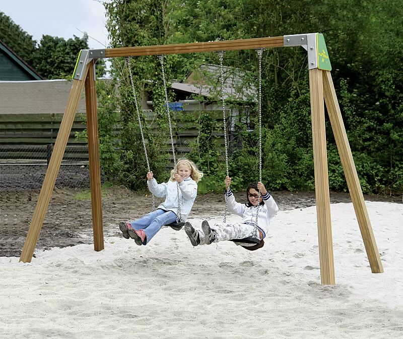 Doppelschaukel SWAY mit 2 Standard-Sicherheitsschaukelsitzen, Schaukelbalken aus Holz