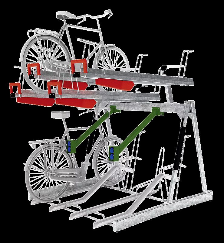 Doppelstock-Fahrradparksystem EASYLIFT CAPACITY-E, einseitig, 8 Stellplätze, mit Lademöglichkeit für E-Bikes