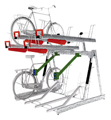 Doppelstock-Fahrradparksystem EASYLIFT CAPACITY-E, einseitig, 8 Stellplätze, mit Lademöglichkeit für E-Bikes