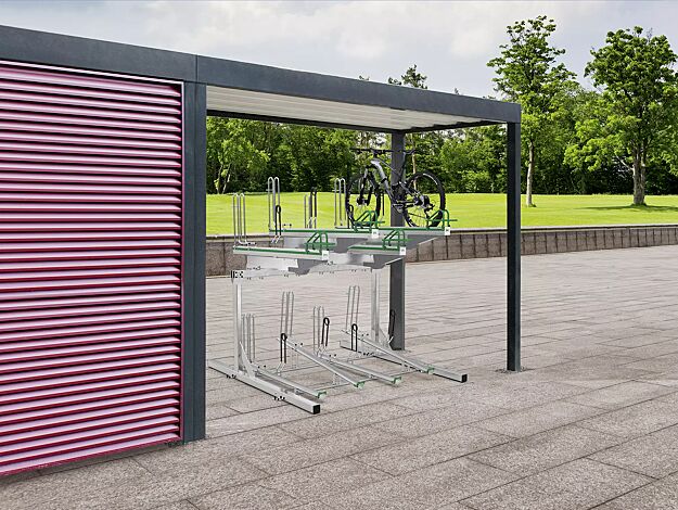 Doppelstock-Fahrradparksystem FLEXHUB PREMIUM, einseitig, 8 Stellplätze