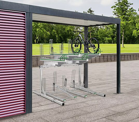 Doppelstock-Fahrradparksystem FLEXHUB PREMIUM, einseitig, 8 Stellplätze
