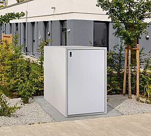 <div id="container" class="container">Fahrradgarage ARLINGTON, Korpus Sichtbeton glatt, basisgrau, Türblatt RAL 7035 lichtgrau</div>