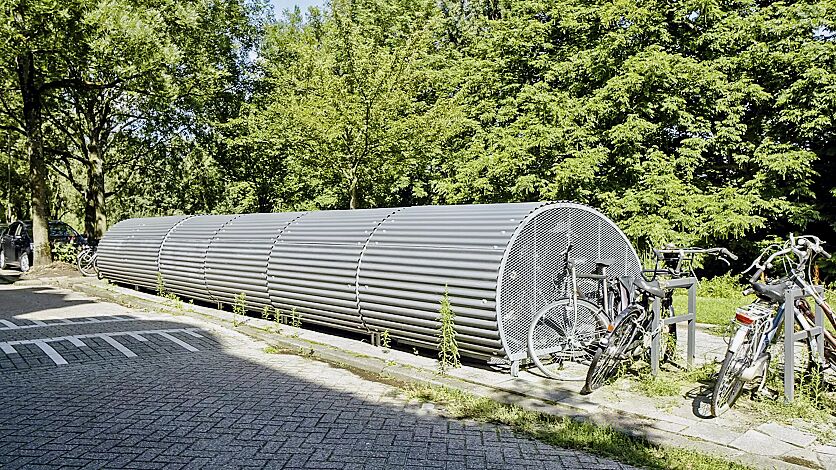 Fahrradgarage MULTI-BIKE-BOX, Wellblech in RAL 7016 anthrazitgrau, Seitenteile Streckmetallgitter