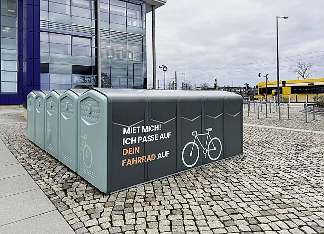 Fahrradgarage PIRAN, doppelseitige Ausführung, Folienbeklebung bauseits