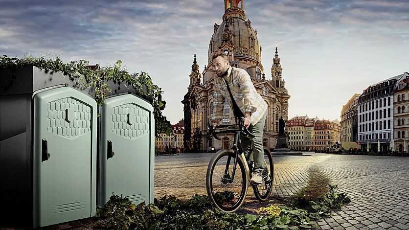 Fahrradgarage PIRAN, einseitige Ausführung, Begrünungswanne (gerade Ausführung auf Anfrage)