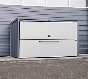 Fahrradgarage STYLEOUT® GARAGE, Stahlkonstruktion in RAL 7016 anthrazitgrau, Öffnungsklappe in RAL 9007 graualuminium