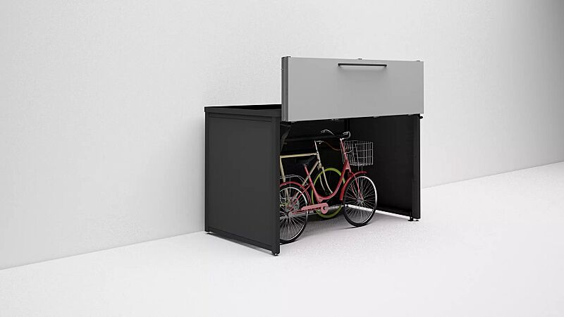 fahrradgarage-styleout-garage__shoKAT0066591 Universaldepot STYLEOUT® LINIS STORE als Fahrradgarage, Stahlkonstruktion sowie Wandelemente in RAL 7016 anthrazitgrau, Öffnungsklappe in RAL 9007 graualuminium