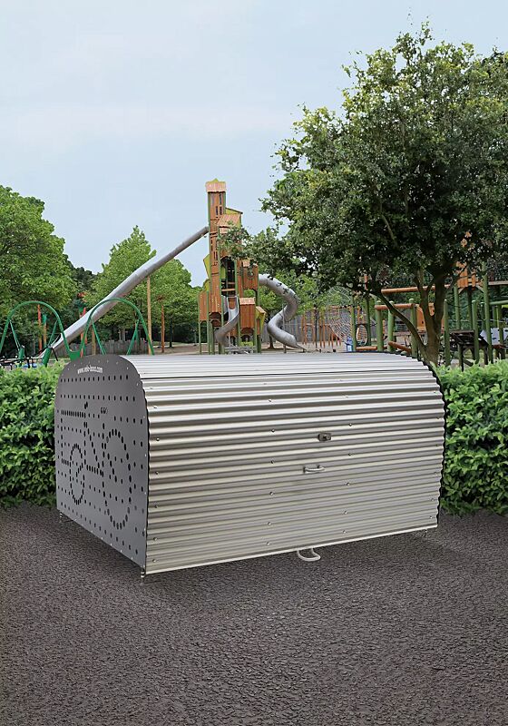 fahrradgarage-velo-boxx-professional__shoKAT0067083 Fahrradgarage VELO-BOXX®-Professional für Liege- und Lastenräder, 2 Stellplätze, Klappflügeltür aus Wellblech in RAL 7016 anthrazitgrau, Seitenwände in RAL 7004 signalgrau